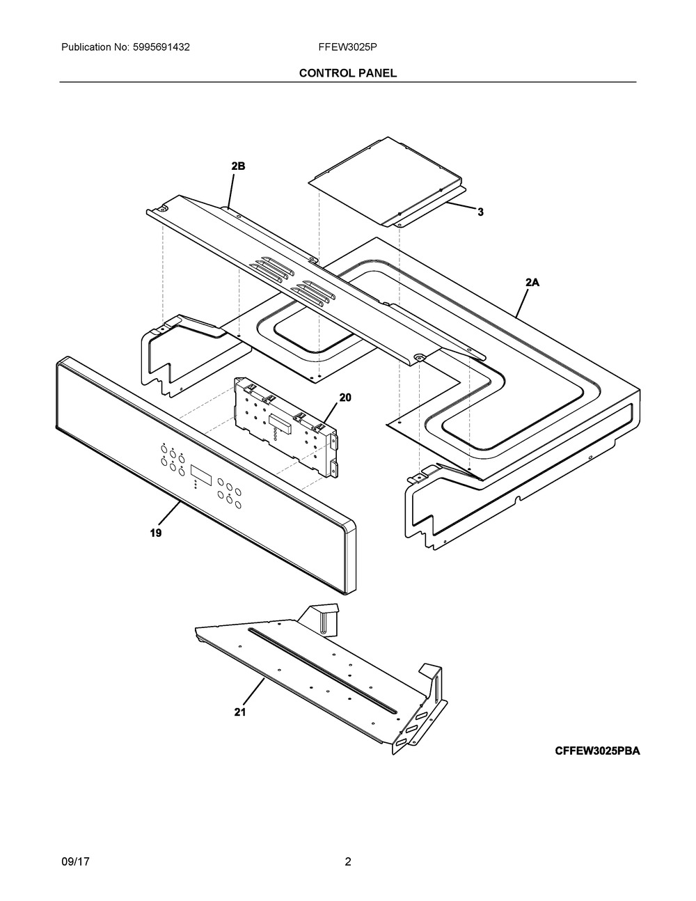 Control Panel Diagram and Parts List for FFEW3025PWD  Frigidaire Wall Oven