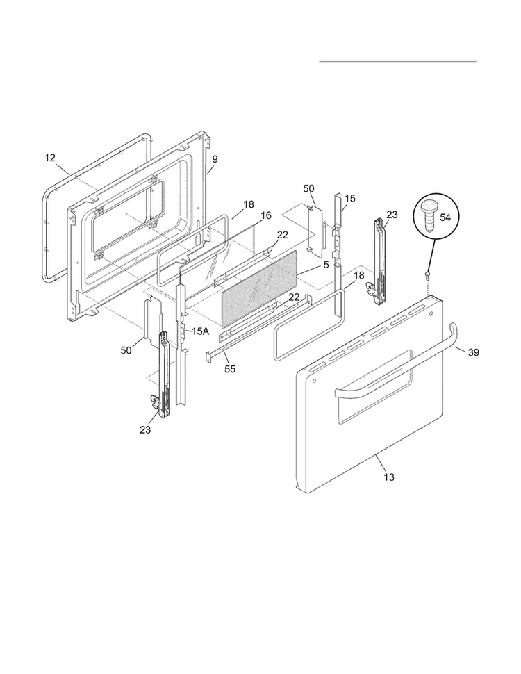 Door Diagram and Parts List for CFEF2405LWB  Frigidaire Range