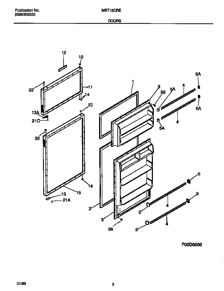 DOORS Diagram and Parts List for MRT15CPEW5  Frigidaire Refrigerator