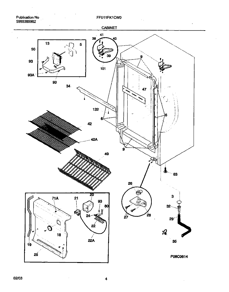 CABINET Diagram and Parts List for FFU11FK1CW0  Frigidaire Freezer