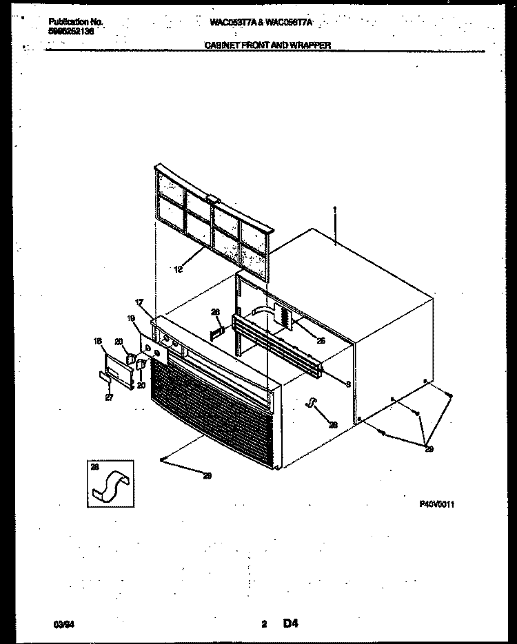 CABINET FRONT AND WRAPPER Diagram and Parts List for WAC053T7A3  Frigidaire Air Conditioner