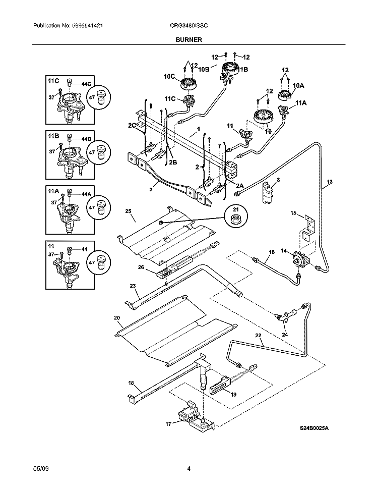 BURNER Diagram and Parts List for CRG3480ISSC  Crosley Range