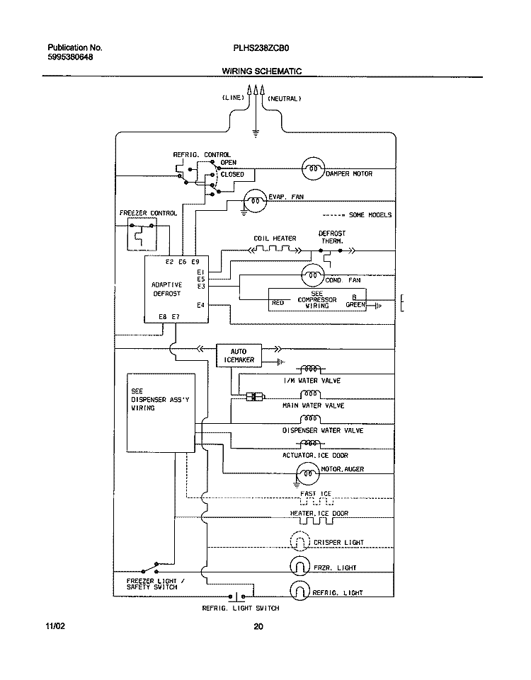 WIRING SCHEMATIC Diagram and Parts List for PLHS238ZCB0  Frigidaire Refrigerator