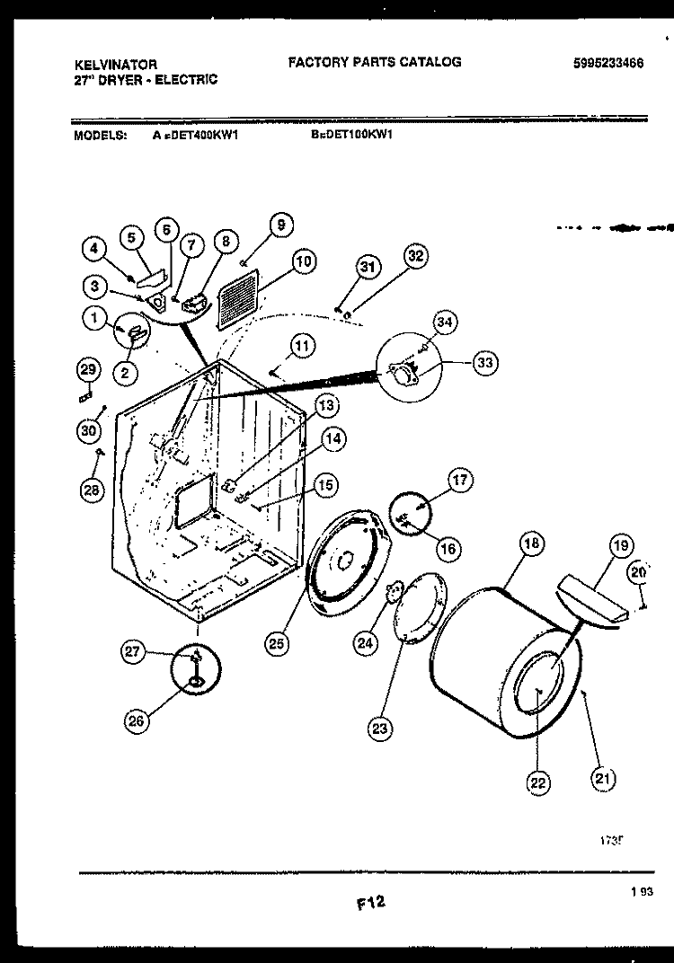 CABINET AND COMPONENT PARTS Diagram and Parts List for DET400KD1  Kelvinator Dryer