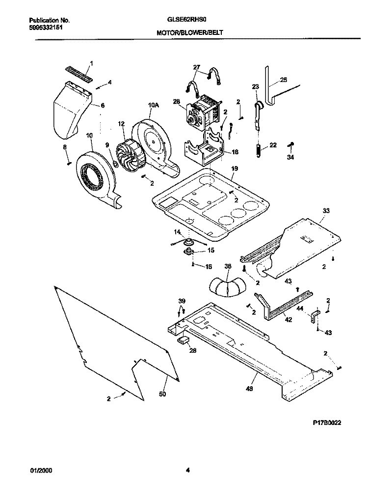 P17B0022 DRY MTR, BELT Diagram and Parts List for GLSE62RHS0  Gibson Washer Dryer Combo