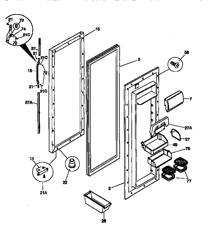 Fresh Food Door Diagram and Parts List for 25358687890  Kenmore Refrigerator