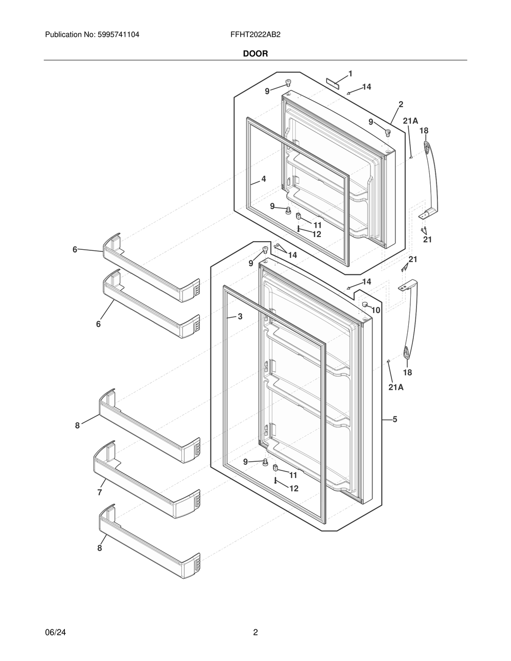 Door Diagram and Parts List for FFHT2022AB2  Frigidaire Refrigerator