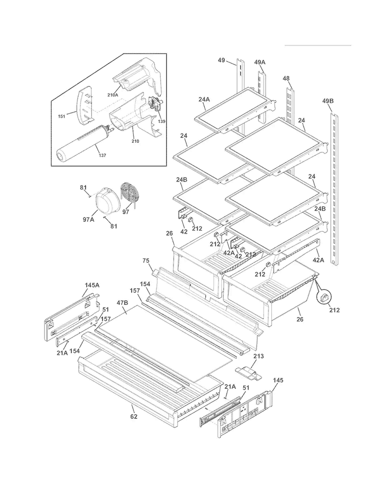 Shelves Diagram and Parts List for FGHF2369MF5  Frigidaire Refrigerator