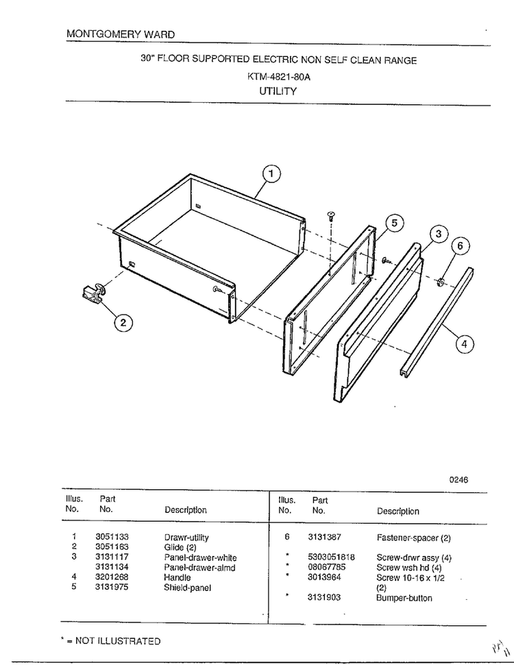 Utility Diagram and Parts List for 4821A  Frigidaire Range