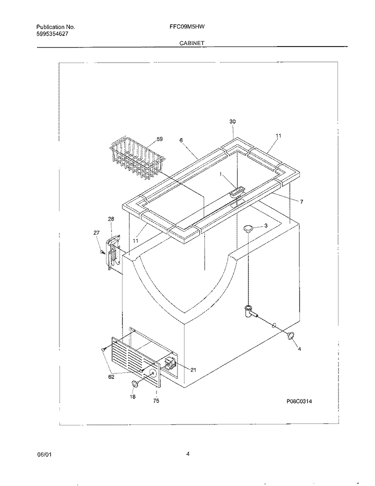 CABINET Diagram and Parts List for FFC09M5HW1  Frigidaire Freezer