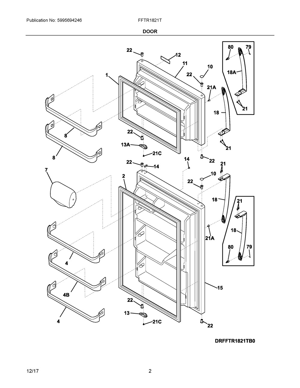 Door Diagram and Parts List for FFTR1821TD2  Frigidaire Refrigerator