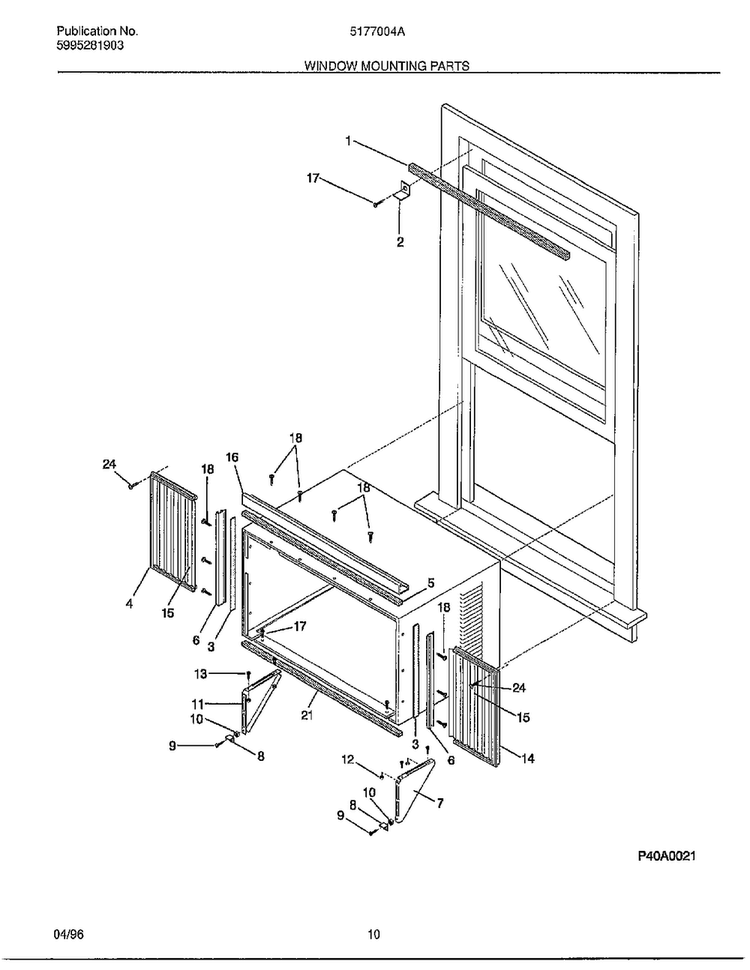 Window Mounting Parts Diagram and Parts List for 5177004A  Frigidaire Air Conditioner