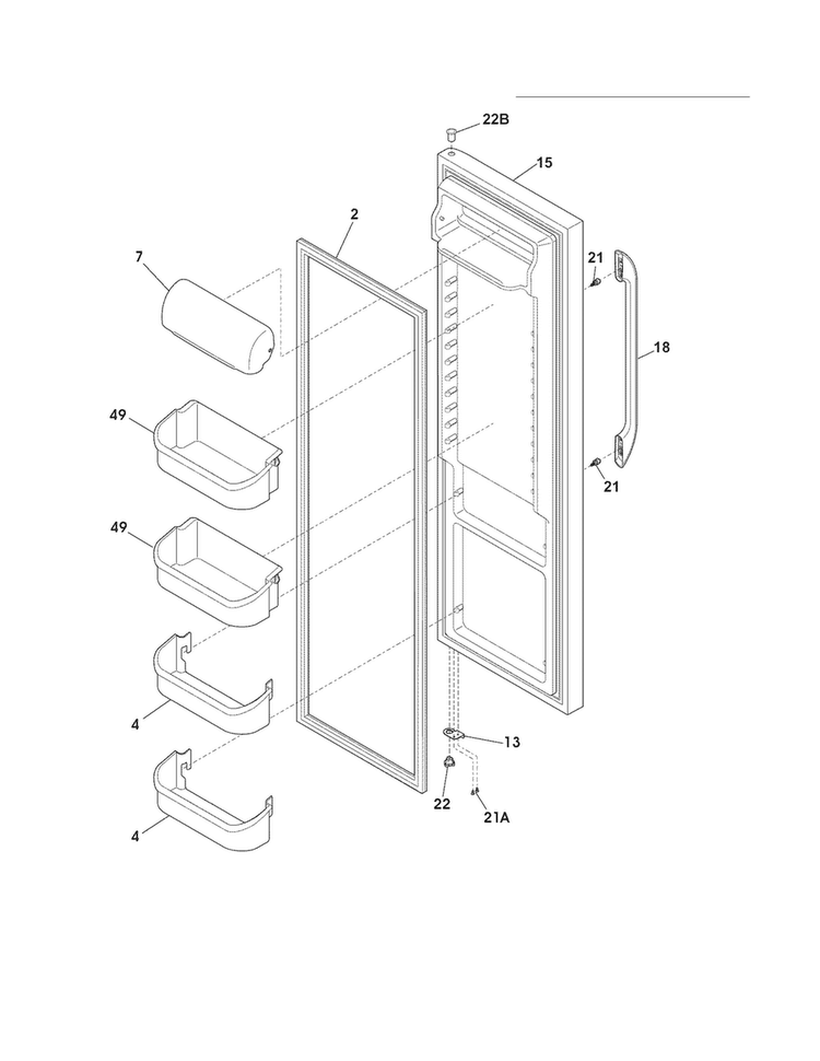 Refrigerator Door Diagram and Parts List for FFHS2322MQ5  Frigidaire Refrigerator