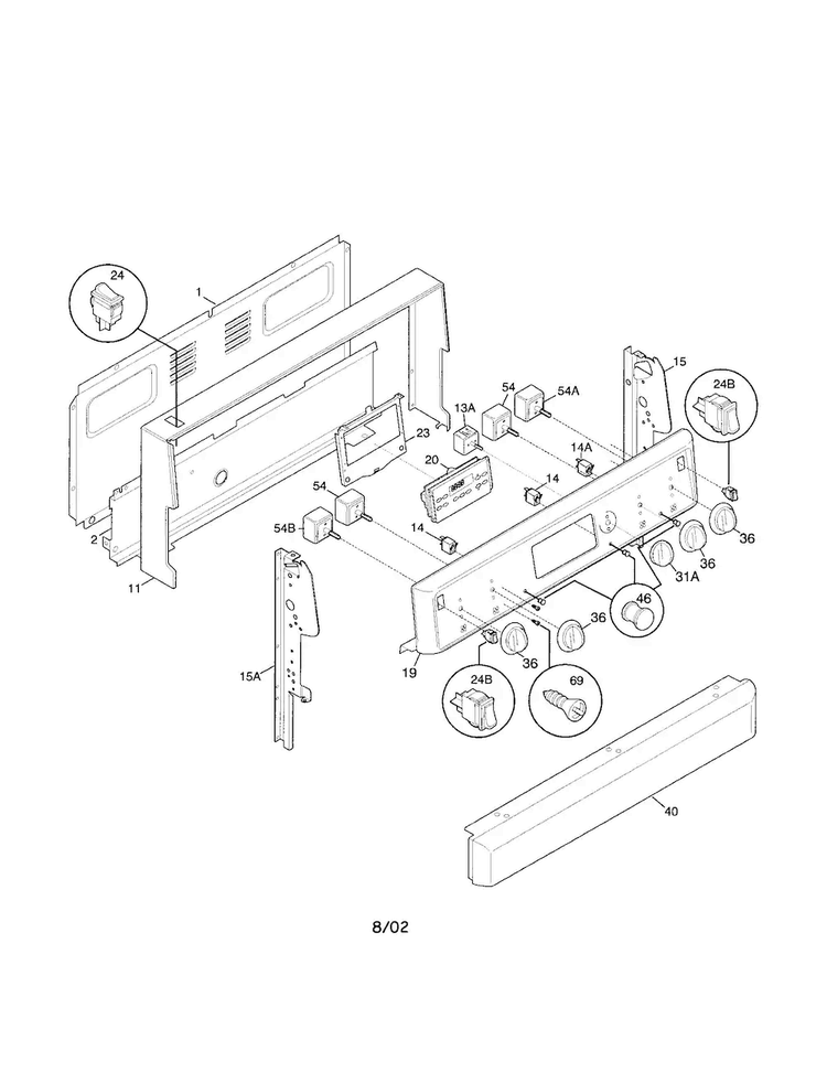 Backguard Diagram and Parts List for FEF388CJBA  Frigidaire Range