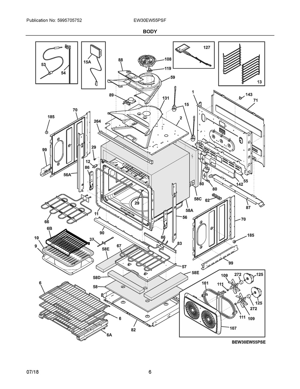 Body Diagram and Parts List for EW30EW55PSF  Frigidaire Wall Oven