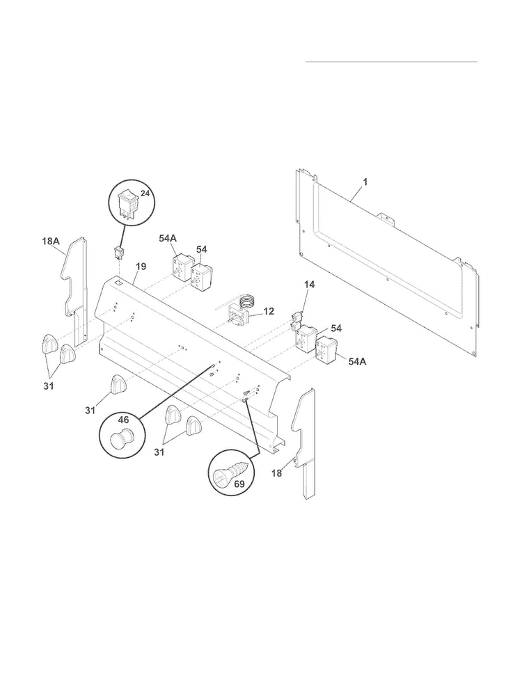 Backguard Diagram and Parts List for FFEF3005MQB  Frigidaire Range