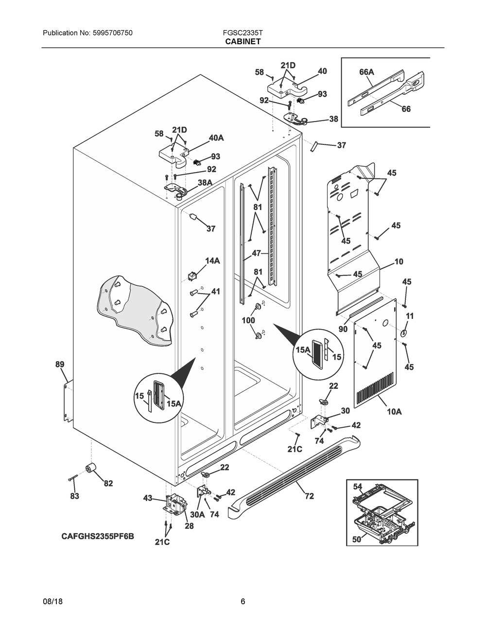Cabinet Diagram and Parts List for FGSC2335TD4  Frigidaire Refrigerator