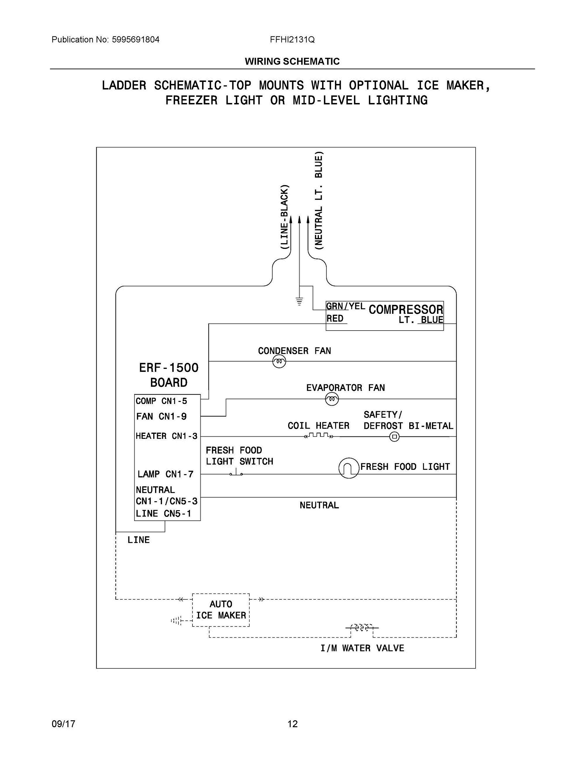 07 - WIRING SCHEMATIC Diagram and Parts List for FFHI2131QE3  Frigidaire Refrigerator