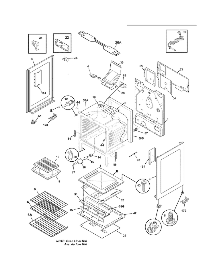 Body Diagram and Parts List for FGGF3041KFM  Frigidaire Range