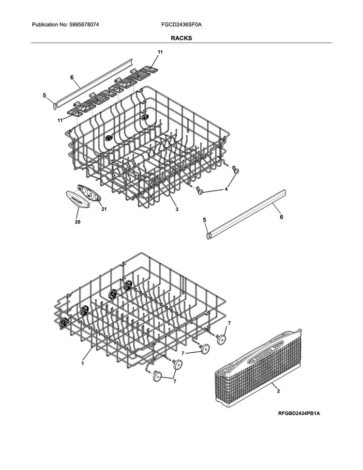 Racks Diagram and Parts List for FGCD2436SF0A  Frigidaire Dishwasher