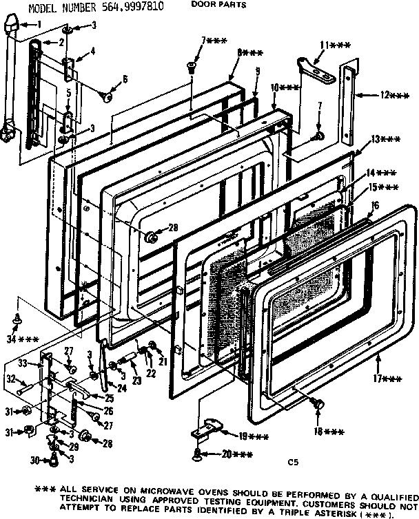 Door Parts Diagram and Parts List for 5649997810  Kenmore Microwave