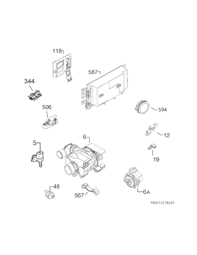 Electrical Parts Diagram and Parts List for E24ID74QPS0A  Electrolux Dishwasher