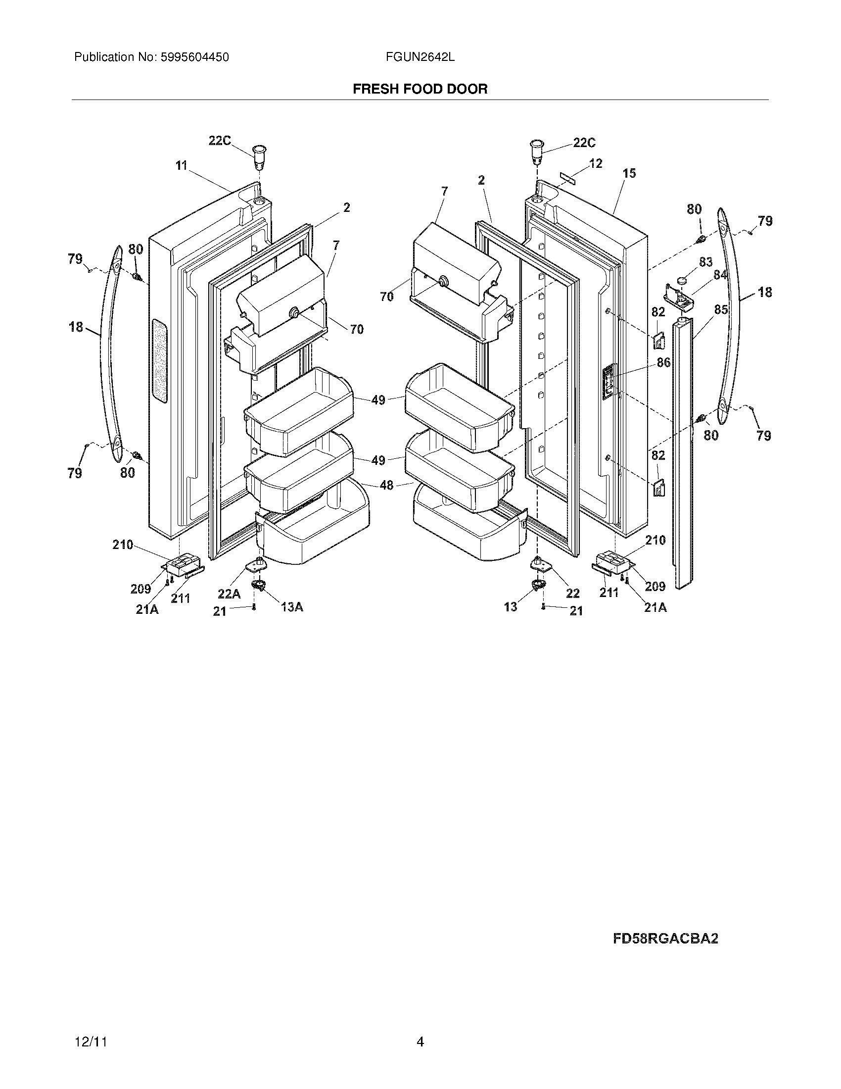 05 - FRESH FOOD DOORS Diagram and Parts List for FGUN2642LF3  Frigidaire Refrigerator