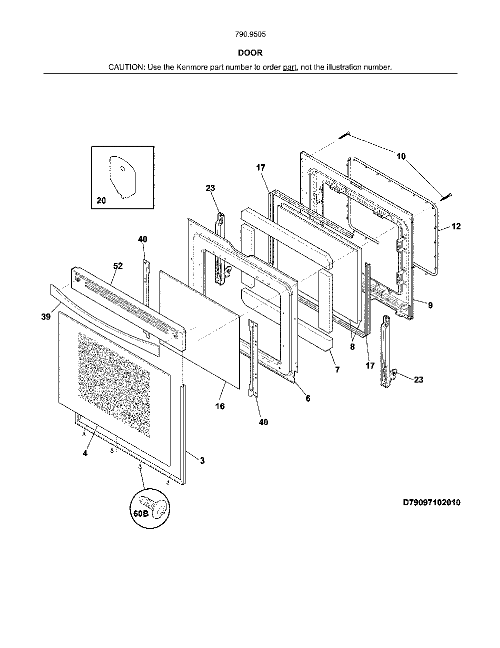 Door Diagram and Parts List for 79095059314  Kenmore Range