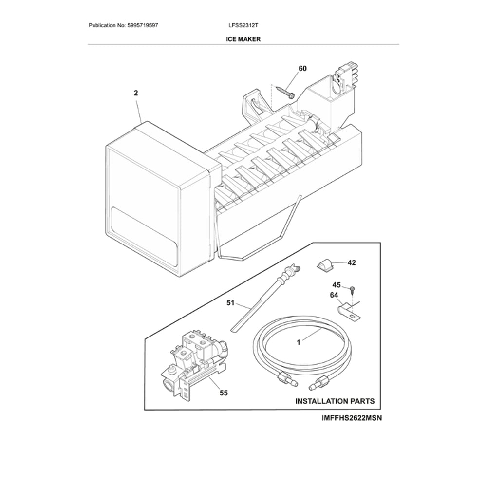 Ice Maker Diagram and Parts List for LFSS2312TD3  Frigidaire Refrigerator