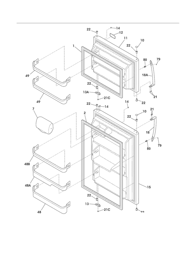 Doors Diagram and Parts List for FFHI2126PS1  Frigidaire Refrigerator