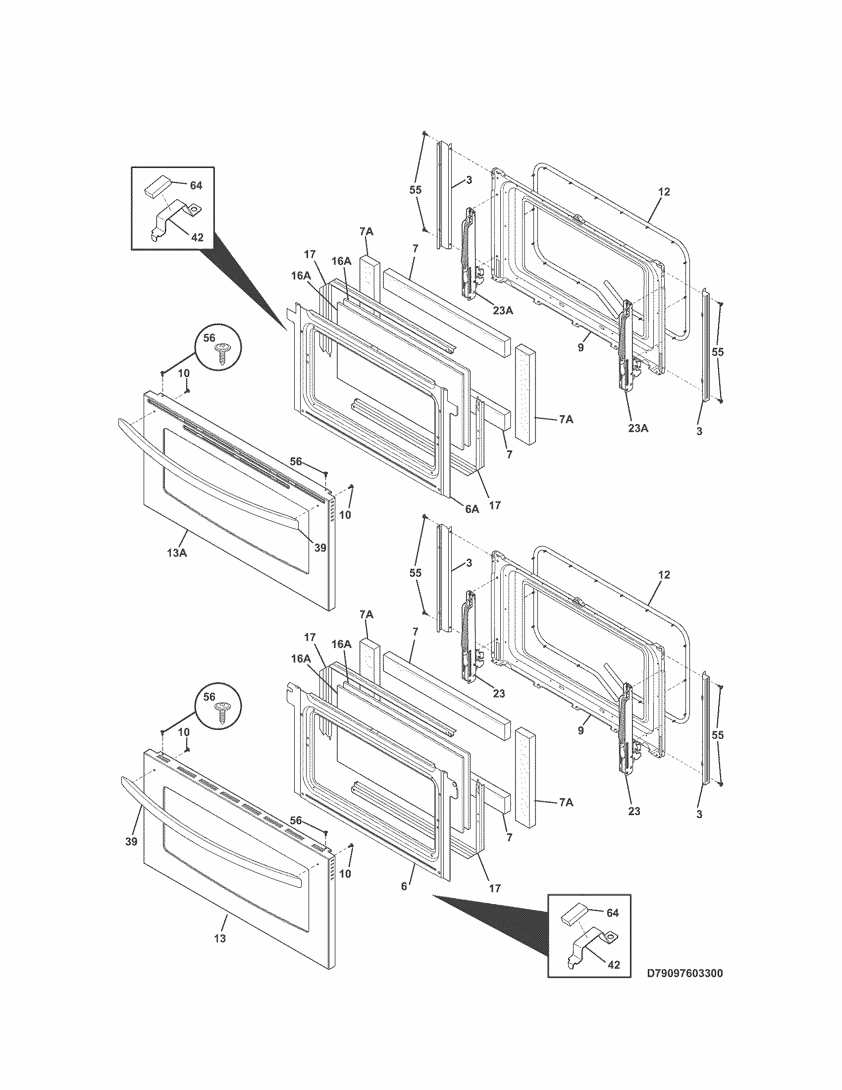 Doors Diagram and Parts List for 79097603301  Kenmore Range