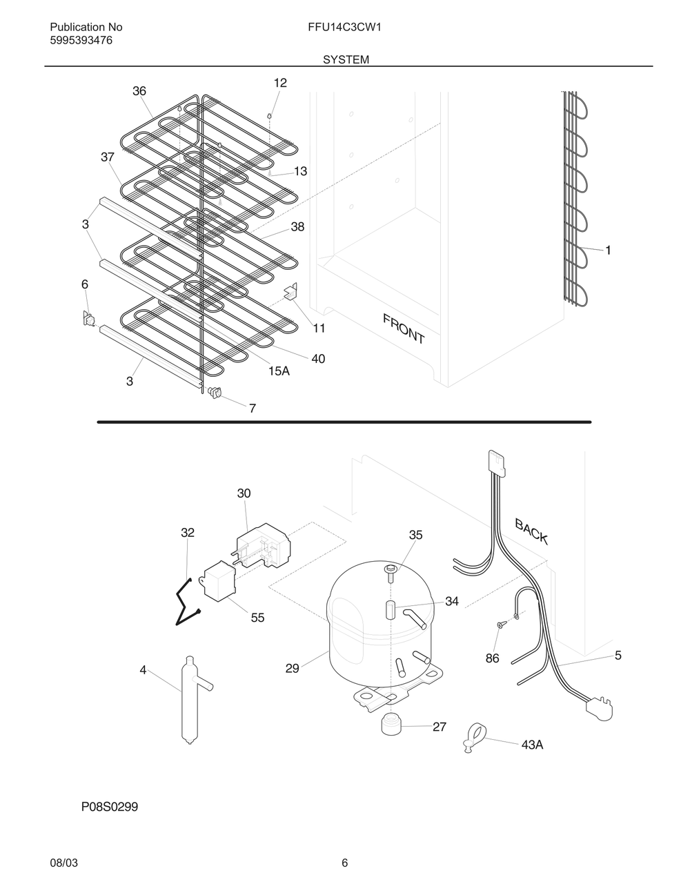 System Diagram and Parts List for FFFU14C3CW1  Frigidaire Freezer