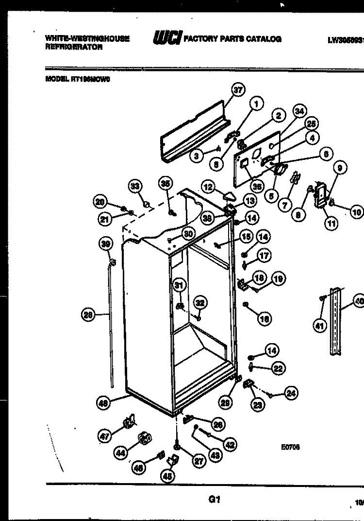 CABINET PARTS Diagram and Parts List for RT196MCV0  Frigidaire Refrigerator