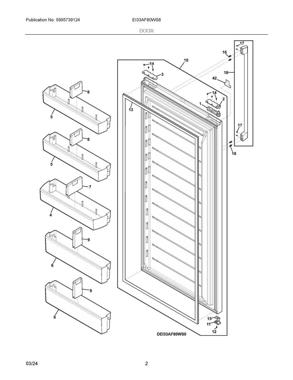 Door Diagram and Parts List for EI33AF80WS8  Frigidaire Freezer