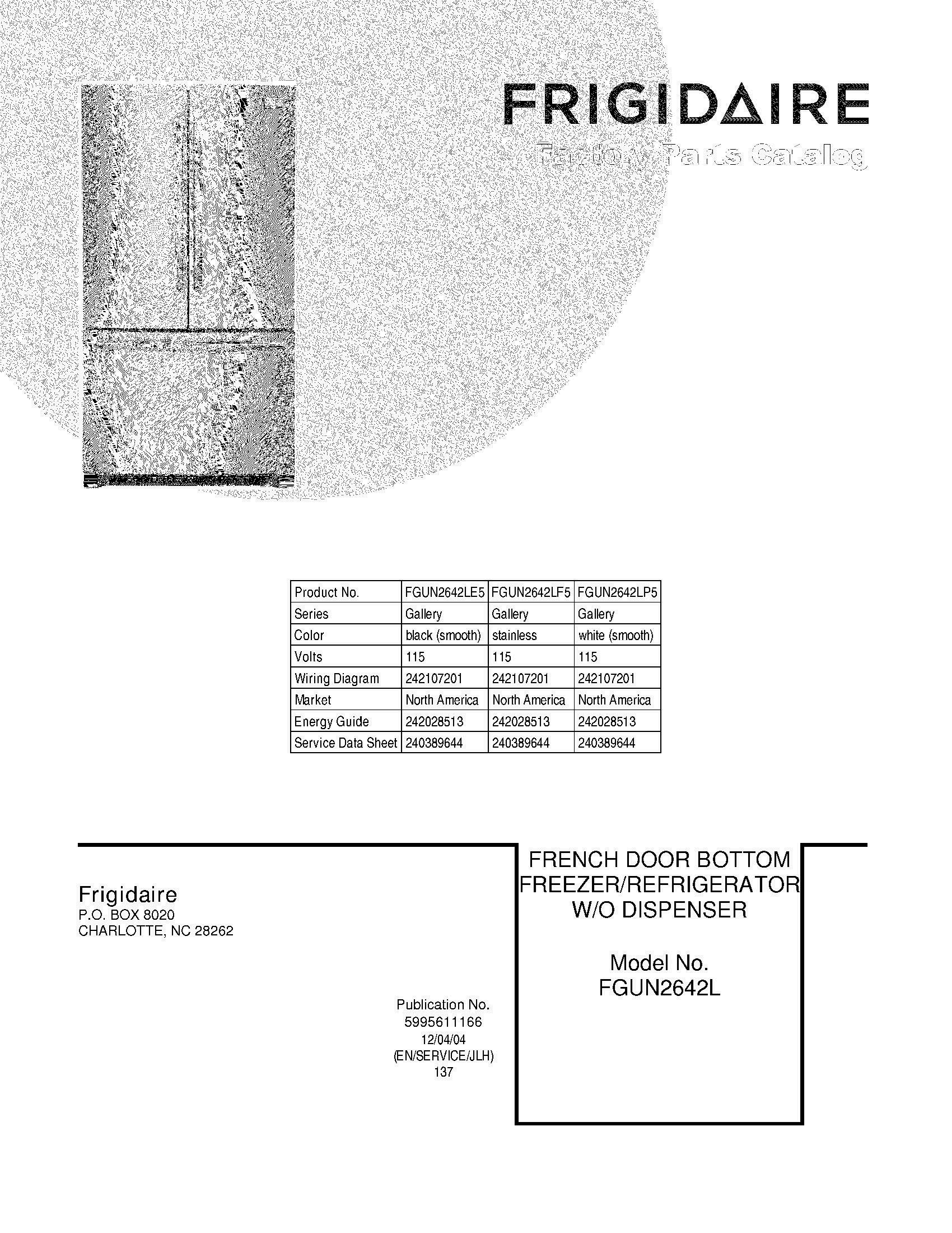 01 - COVER Diagram and Parts List for FGUN2642LE5  Frigidaire Refrigerator