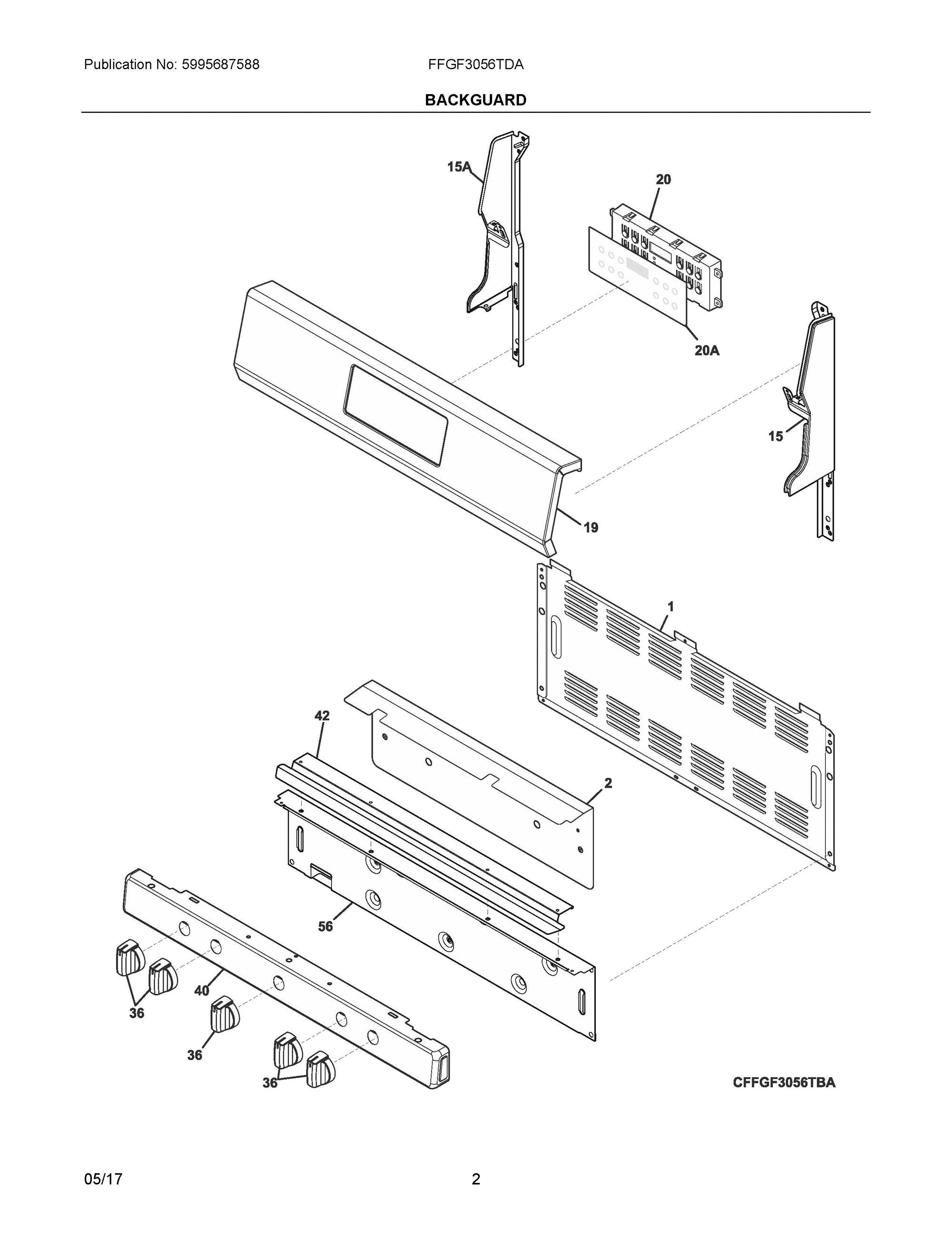 02 - BACKGUARD Diagram and Parts List for FFGF3056TDA  Frigidaire Range
