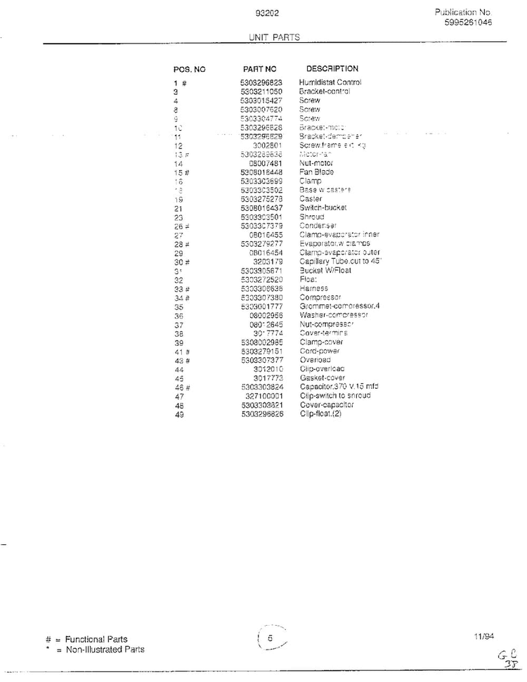 Unit Parts Page 2 Diagram and Parts List for 93202F  Frigidaire Dehumidifier
