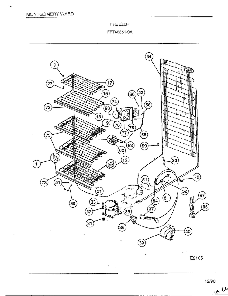 Freezer Page 4 Diagram and Parts List for 46351-0A  Frigidaire Freezer