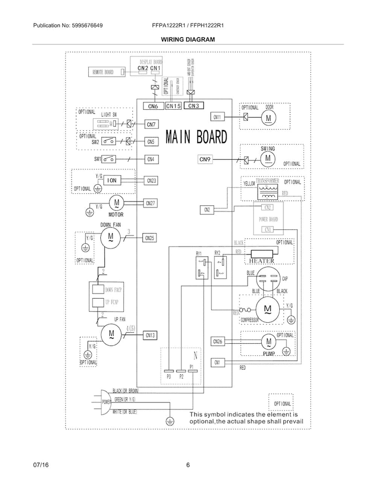 Wiring Diagram Diagram and Parts List for FFPA1222R11  Frigidaire Air Conditioner