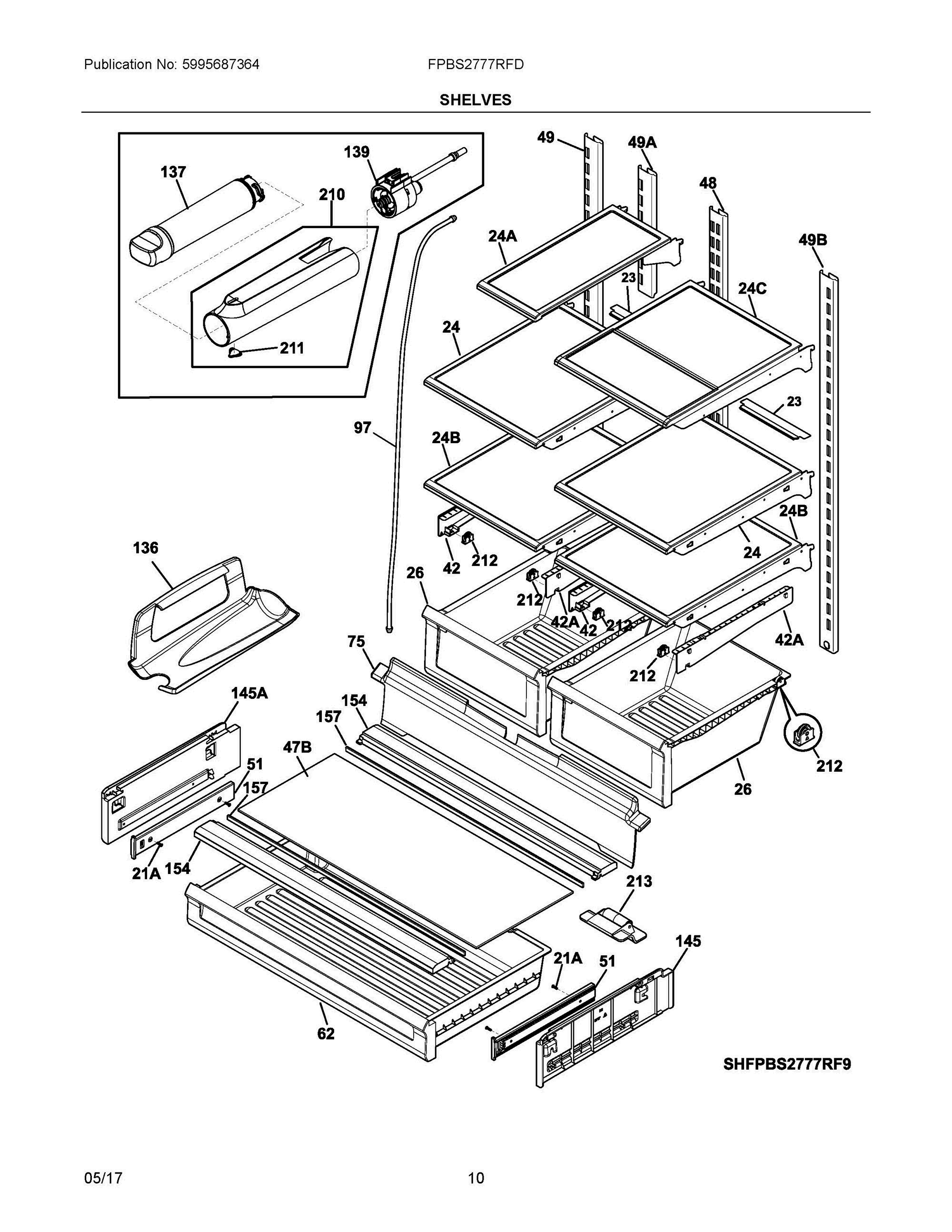 05 - SHELVES Diagram and Parts List for FPBS2777RFD  Frigidaire Refrigerator