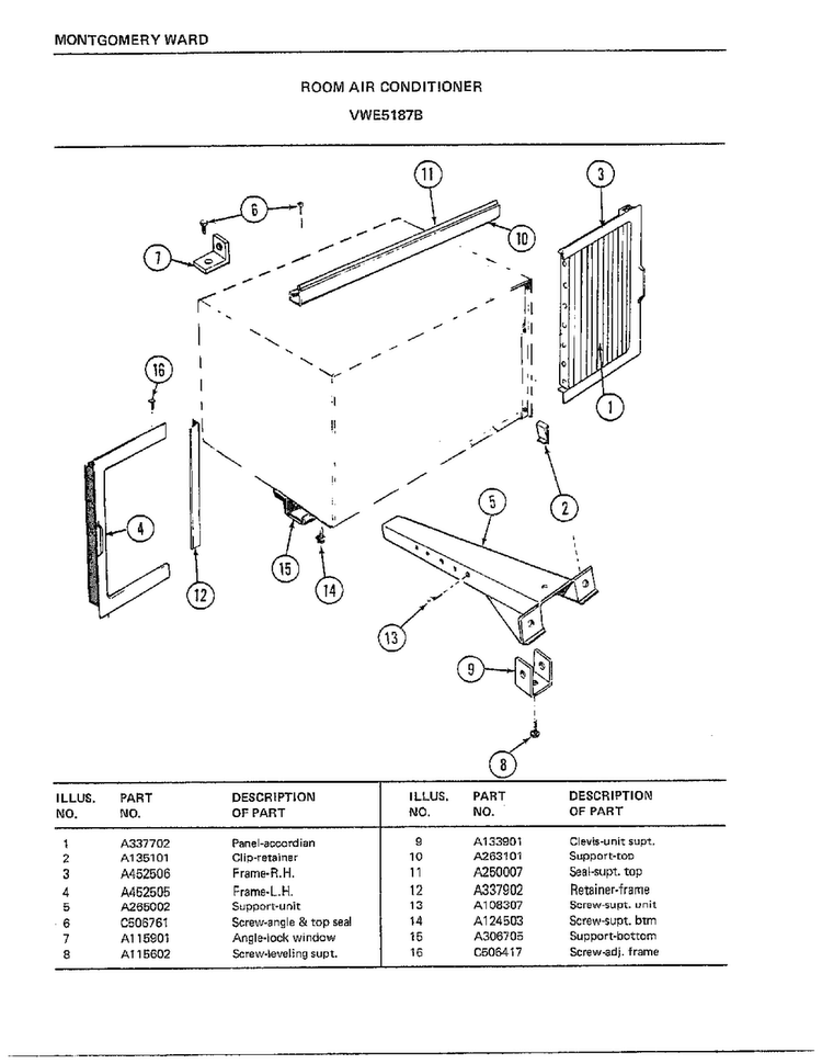 Room Air Conditioner Page 7 Diagram and Parts List for 5187B  Frigidaire Air Conditioner
