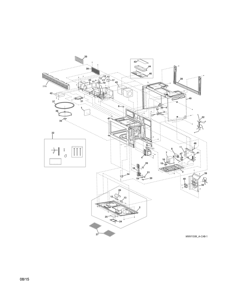 Oven,cabinet Diagram and Parts List for CMWV150KBB  Uni Microwave