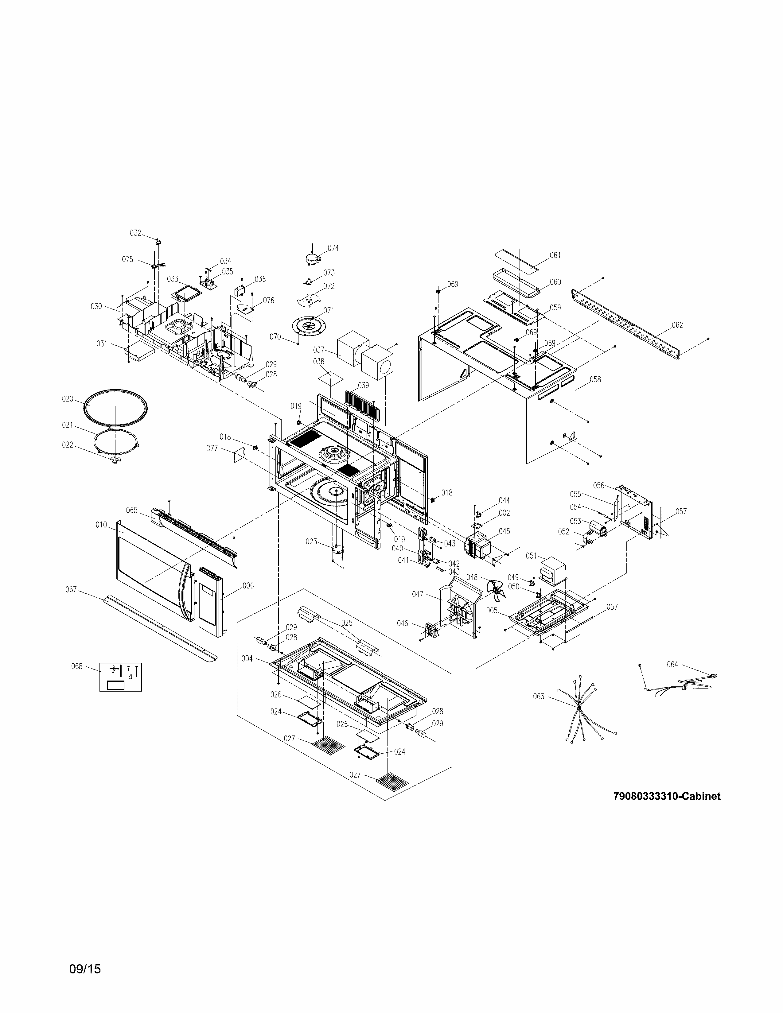 Oven,cabinet Diagram and Parts List for 79080332310  Kenmore Microwave