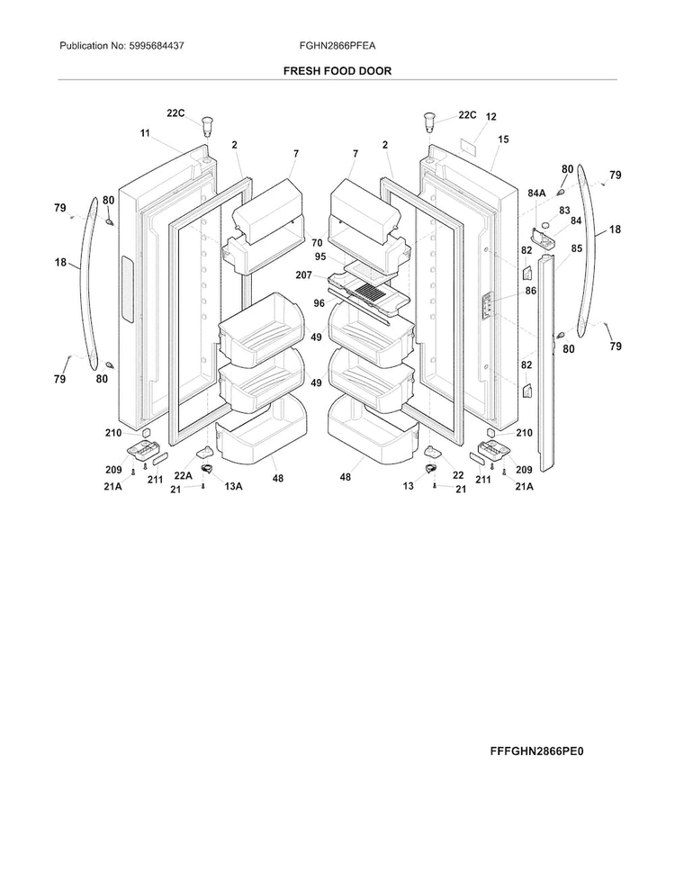 Fresh Food Door Diagram and Parts List for FGHN2866PFEA  Frigidaire Refrigerator