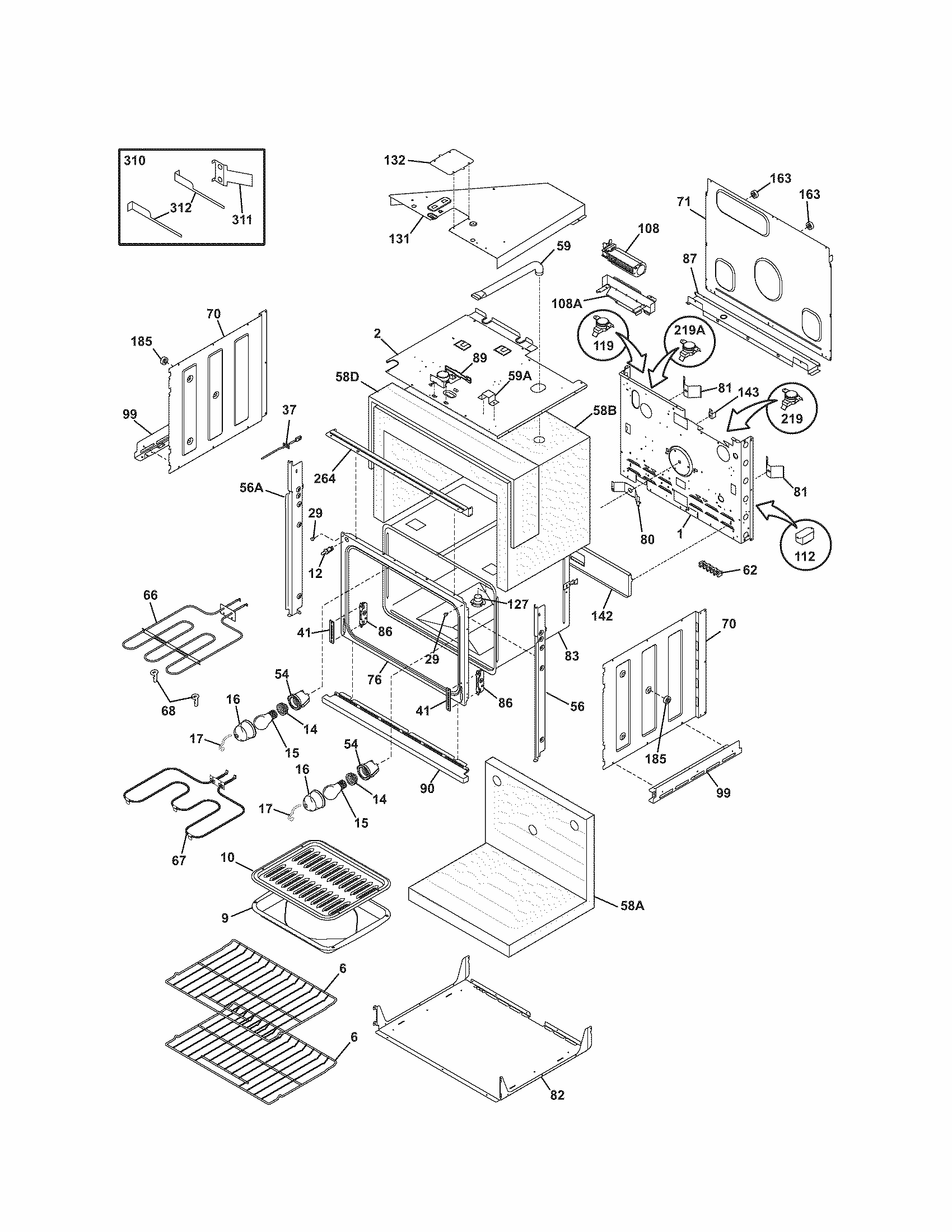 Body Diagram and Parts List for 79047834401  Kenmore Wall Oven