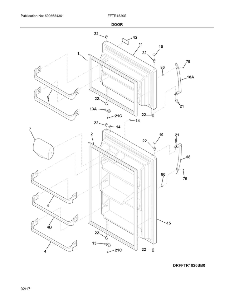 Door Diagram and Parts List for FFTR1820SB3A  Frigidaire Refrigerator