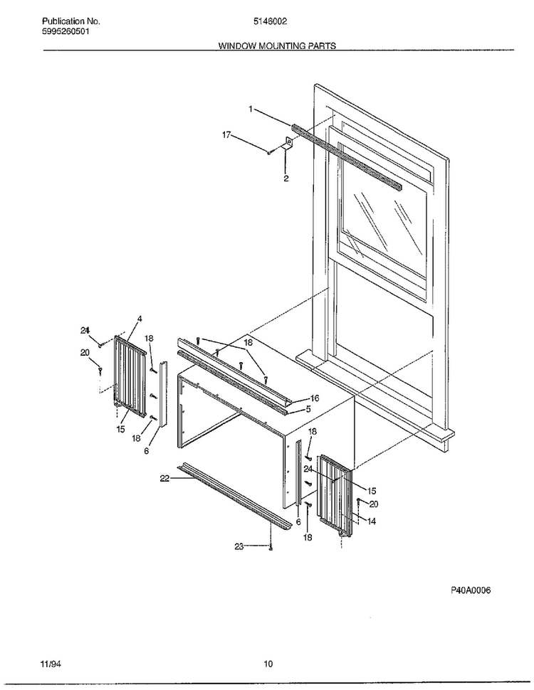 Window Mounting Parts Diagram and Parts List for 5146002A  Frigidaire Air Conditioner