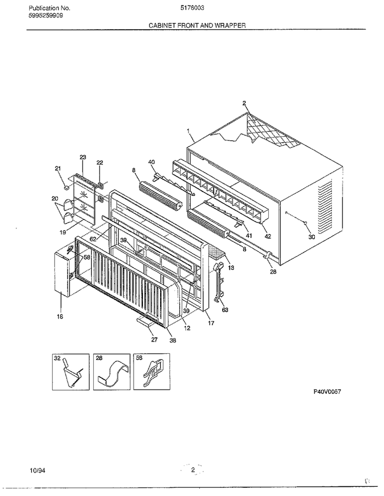 Cabinet Front And Wrapper Diagram and Parts List for 5176003A  Frigidaire Air Conditioner