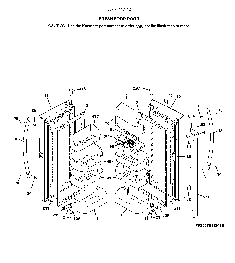 Fresh food door Diagram and Parts List for 25370417412  Kenmore Refrigerator