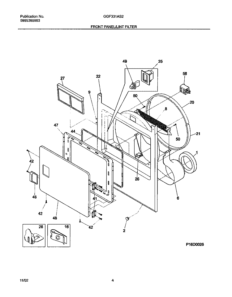 FRONT PANEL / LINT FILTER Diagram and Parts List for GGF331AS2  Gibson Dryer
